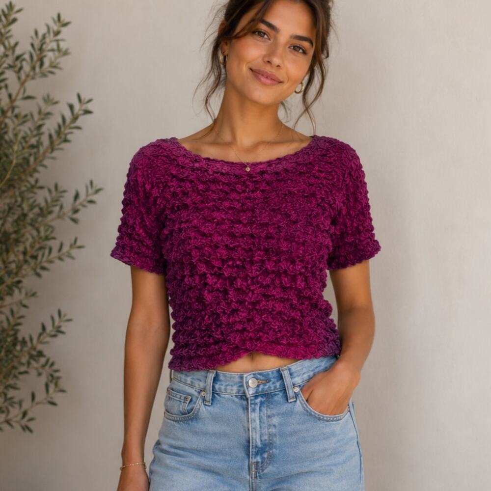 Young USA Popcorn Shirt Women's Size OS Red Wine NWT Casual Y2k Retro